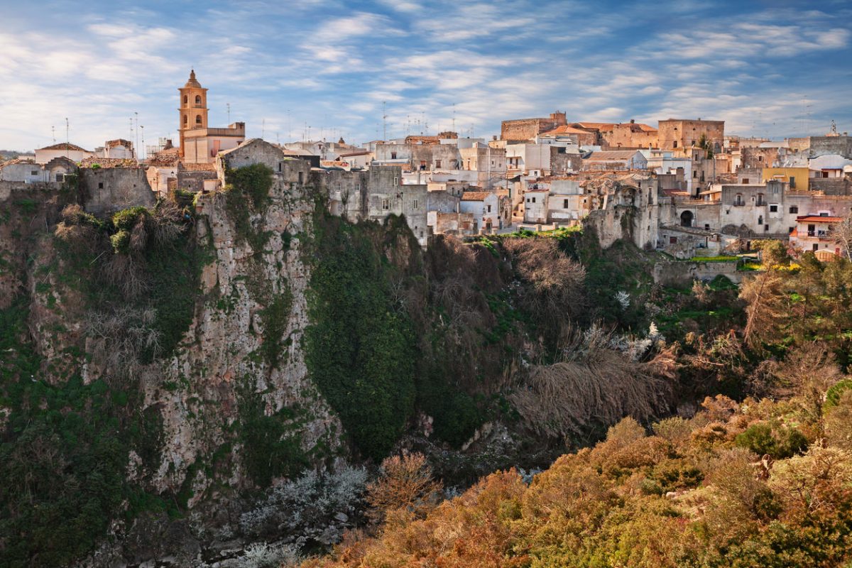 Laterza, Taranto, Puglia, Italy: picturesque landscape of the town over the canyon in the nature park Terra delle Gravine